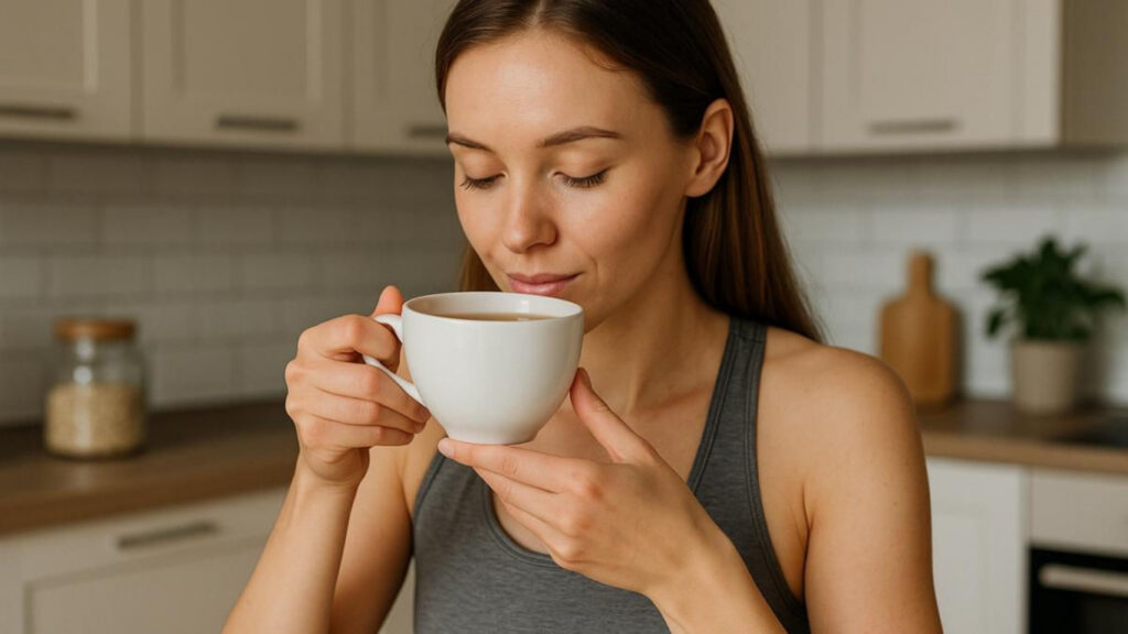 жінка п'є чай