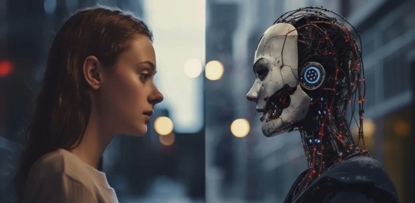 дівчина та робот ШІ