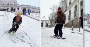Парижани витягли на вулиці лижі та сноуборди з нагоди рідкісного снігопаду
