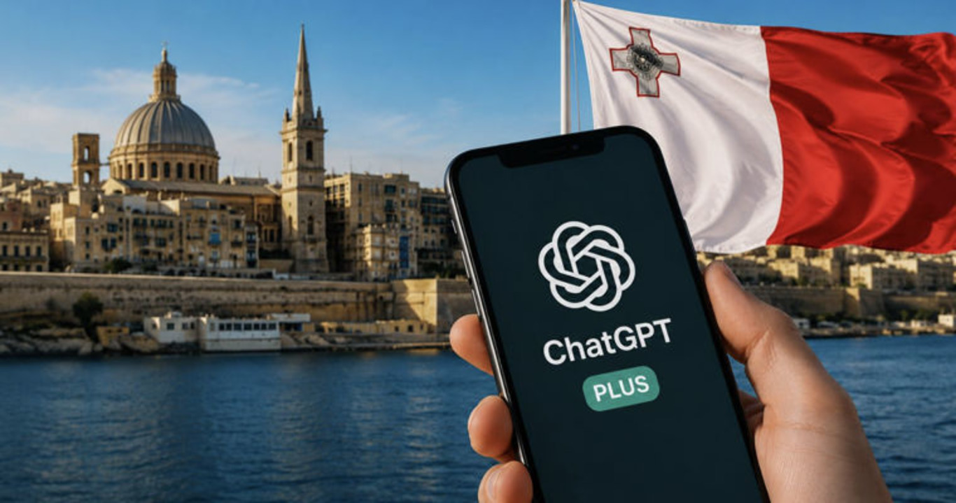 застосунок ChatGPT на фоні прапору Мальти