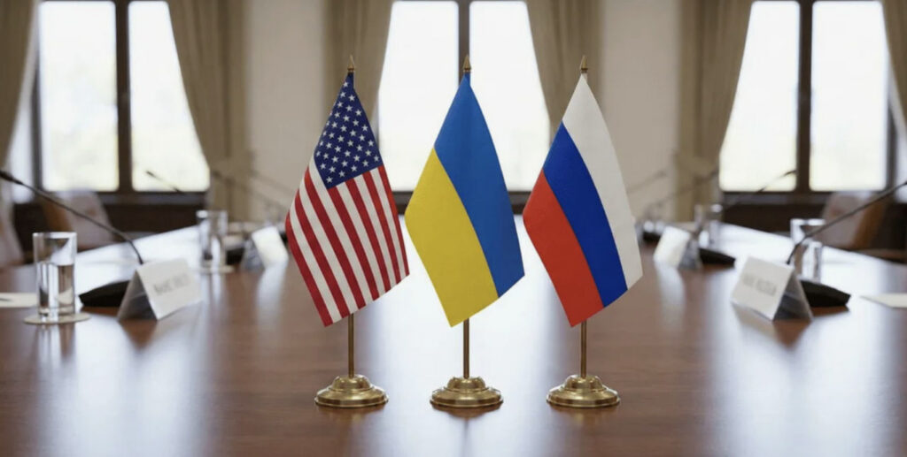прапори США. України та Росії